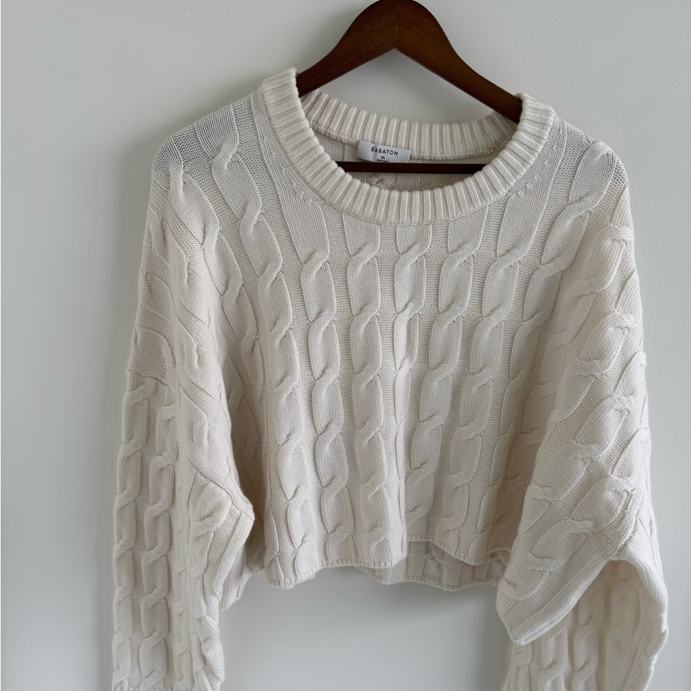 Aritzia Babaton 100% wool Women's Cream Cable Knit Sweater cropped